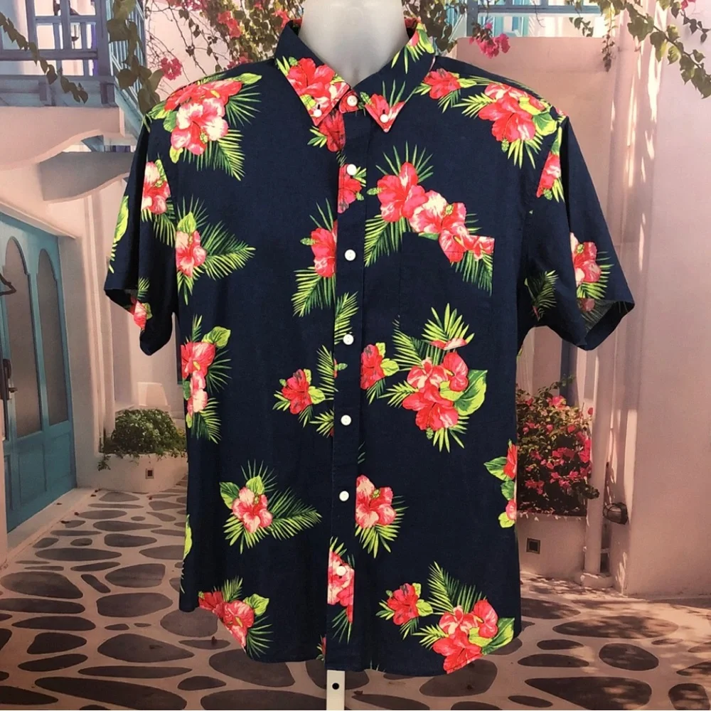 J. Crew Short Sleeve Floral Linen Cotton Blend Button Down Shirt